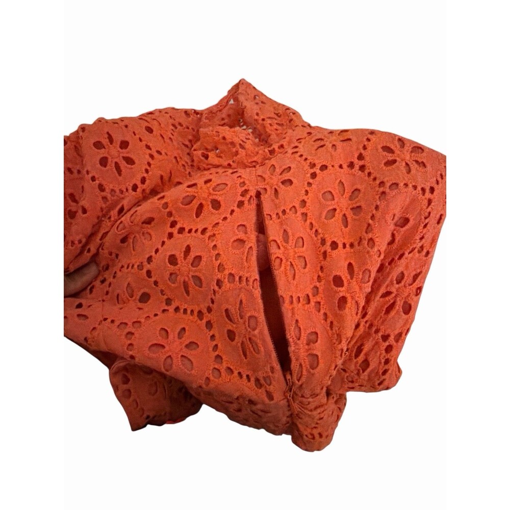 1901 Eyelet Lace Midi Dress Coral Orange Wrap Style Short Sleeve size 6 - Picture 9 of 9